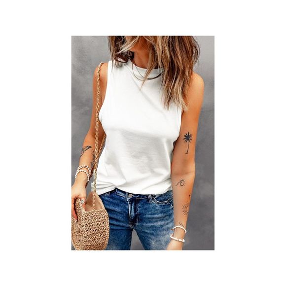 Azura Exchange  White Solid Color Crewneck Sleeveless Top - Picture 3 of 13